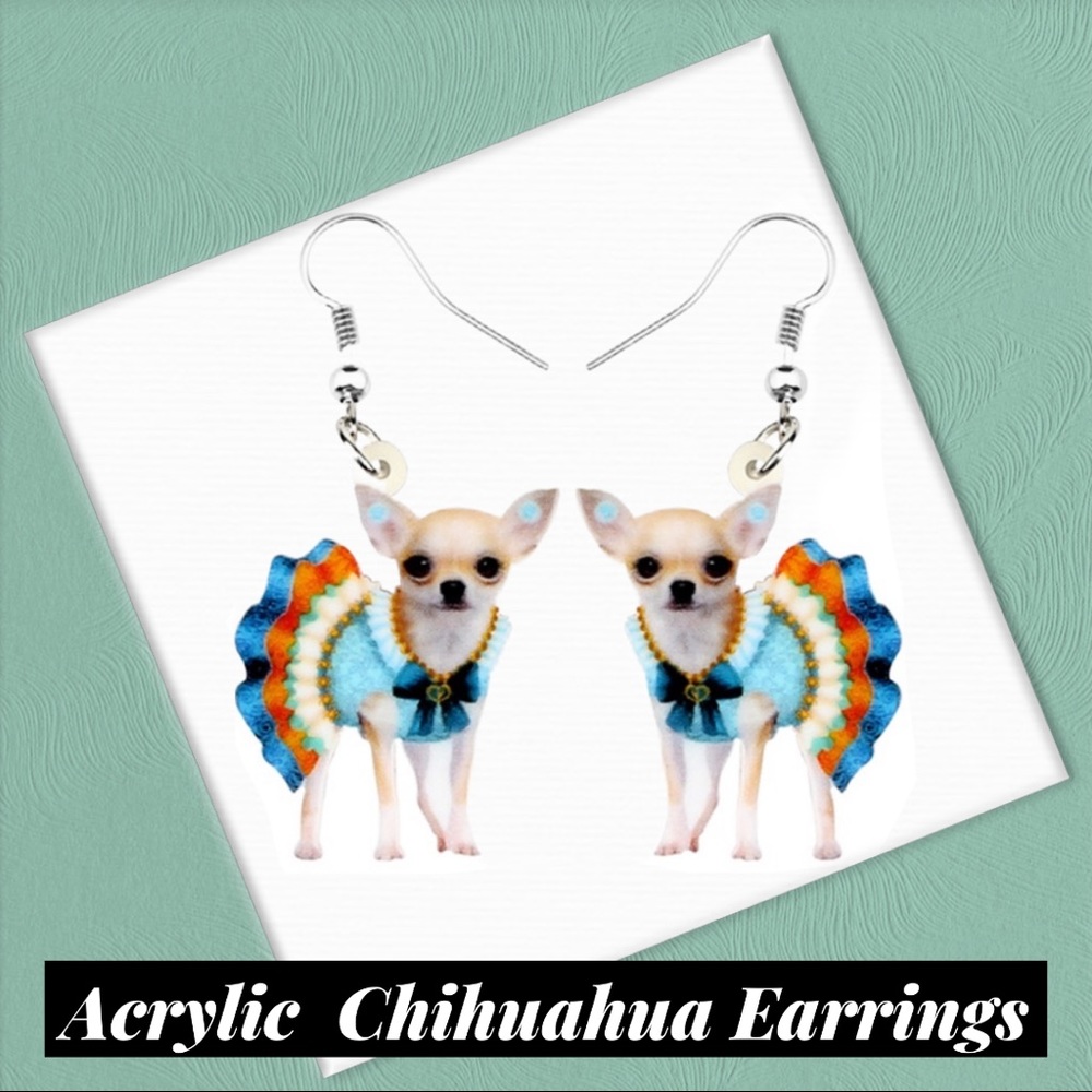 Chihuahua Dress Outfit  Ruffles Acrylic Earrings - Picture 3 of 8
